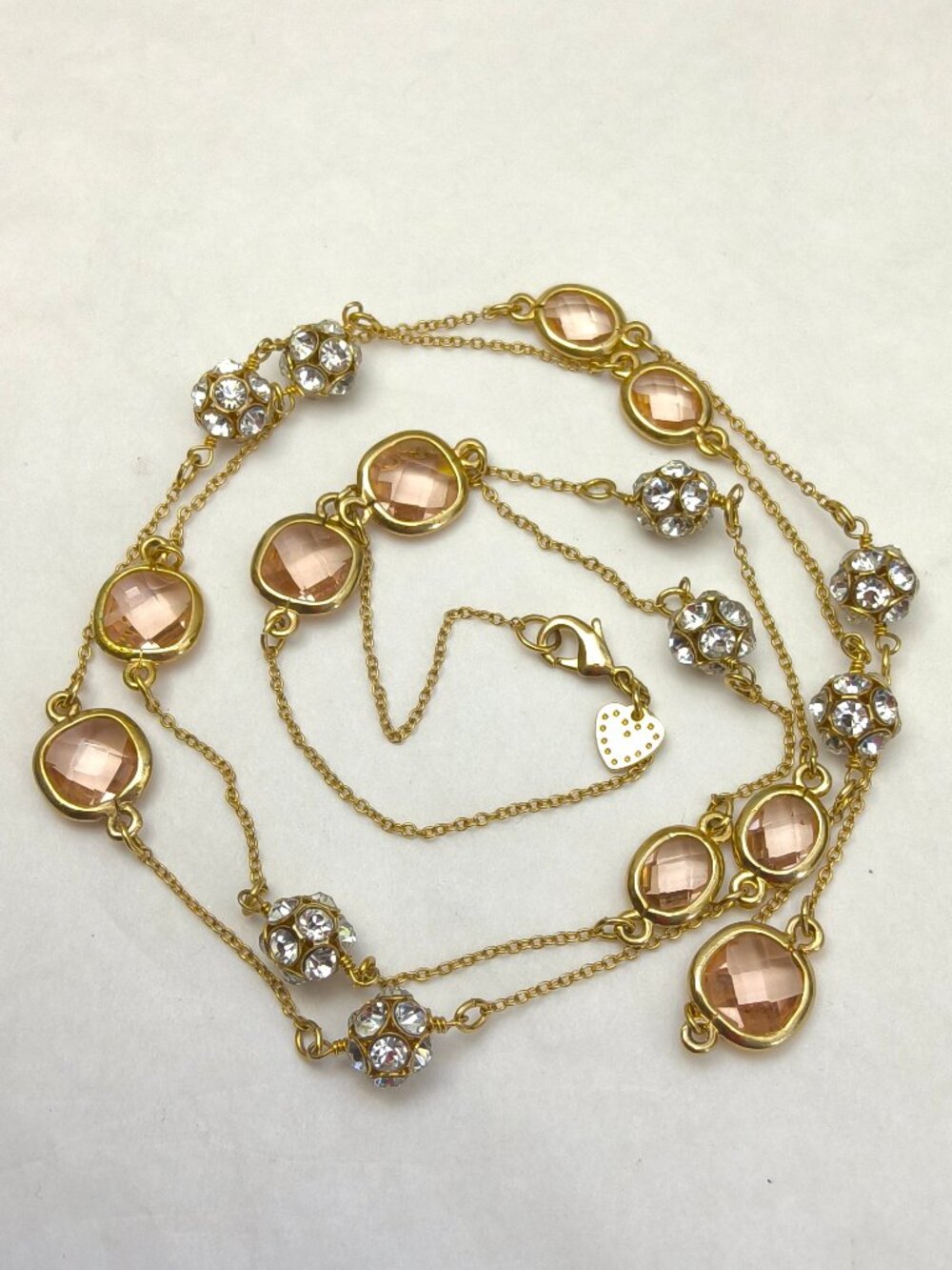 Delicate Rhinestone & Faceted Pink Stone Chain